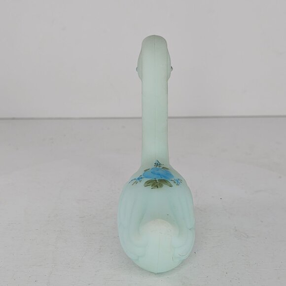Fenton Satin Blue Glass Swan Blue Roses Satin Hand Painted Signed - Picture 5 of 8